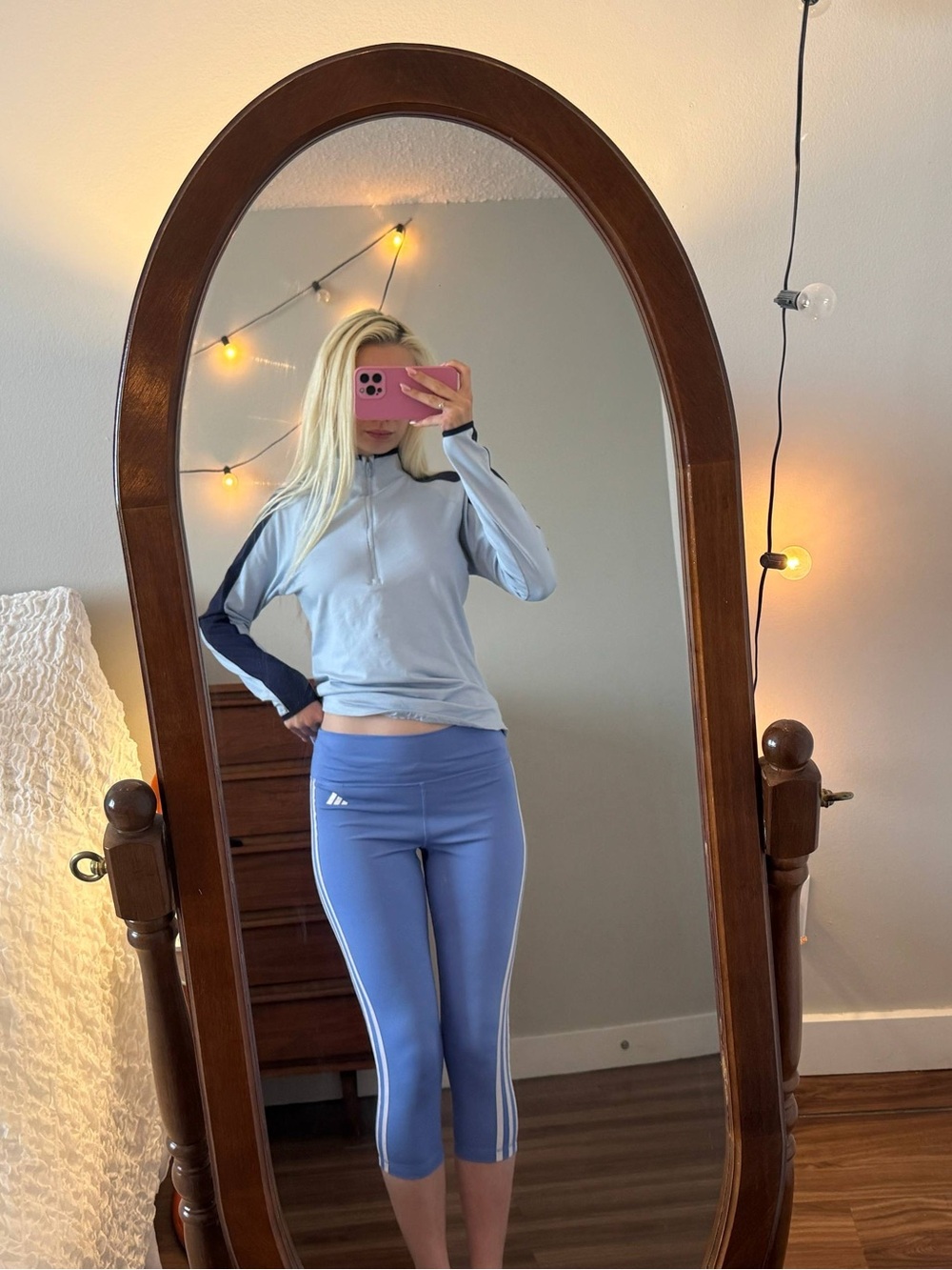 adidas Light Blue Capri Leggings with White Stripes - Picture 2 of 6